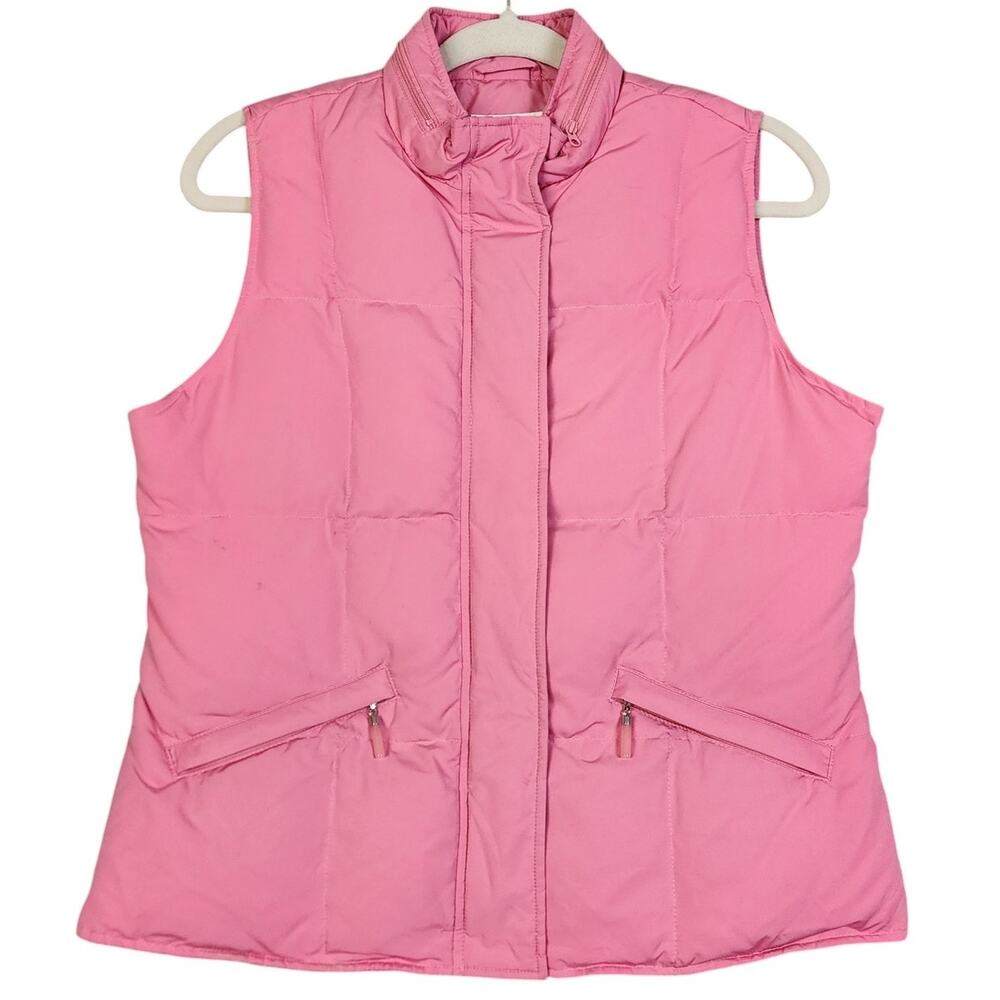 Talbots Womens Goose Down Feather Puffer Vest Petite Size Small Pink Hidden Hood